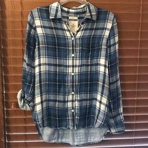 American Eagle Blue Plaid Boyfriend Shirt ~ A277